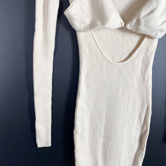 Michael Costello Dani Layered Bra Mini Dress Cream Knit Cutout Long Sleeve Sz XS - Picture 7 of 13